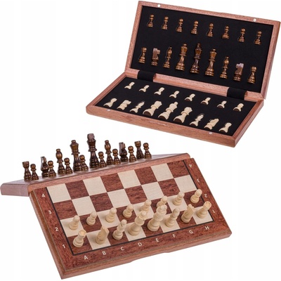 SQUARE - Velké dřevěné magnetické šachy 380 - Mahagon + 2 x extra Královna