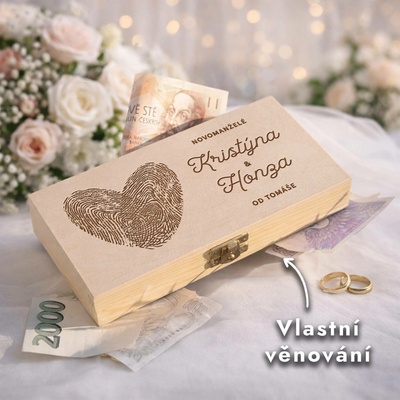 Dřevia Krabička na peníze – Svatební dar s iniciály