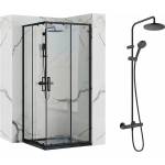 Rea Комплект душ кабина Rea Punto черна 90x90 см и душ колона Hansgrohe Vernis Blend черна (5902557350810+26276670)
