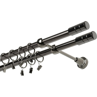 OK-GarnýžeCZ - Garnýž kovová dvouřadá 19mm Cylinder double onyx 180 cm do stěny / kroužky s žabkou