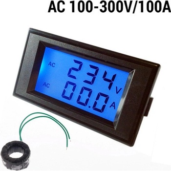 Neven D69-2042 AC 100-300V/100A 2v1 LCD digitální ampérmetr/voltmetr panelový černá