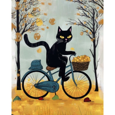 ZUTY Obrazy na stenu - Mačka na bicykli Rámovanie: bez rámu a bez vypnutia plátna, Rozmer: 40x50 cm
