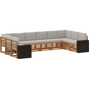 vidaXL Комплект дивани за открито 10 бр. Натурално и светлосиво (3384902)