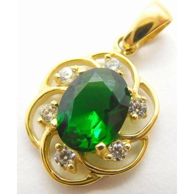 Klenoty Budín Mohutný zlatý přívěsek se zeleným smaragdem a zirkony 585 HK3234