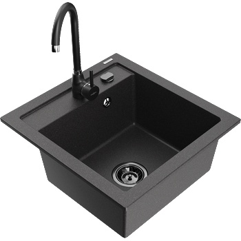Mexen Vito гранитна мивка с една камера и кухненски смесител Telma, черно петнисто - 6503-76-670200-70-B (6503-76-670200-70-B)