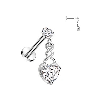 Šperky4U Labreta piercing do brady se srdíčkem LB050-ST
