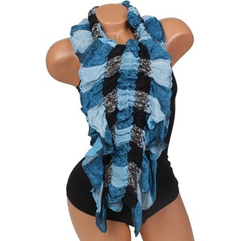 Набран дамски шал в синьо и черно