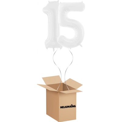 HeliumKing Balónový box Narodeninové číslo 15 biely 86 cm