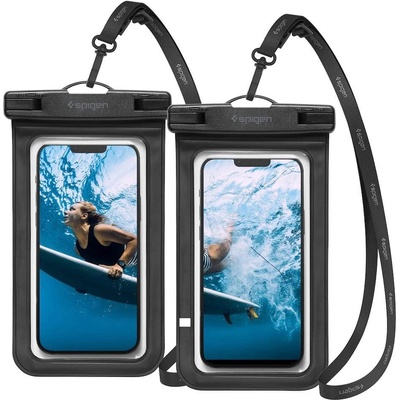Spigen Aqua Shield A601 Universal Waterproof Case IPX8 2 Pack - 2 броя универсални водоустойчиви калъфи за смартфони до 7 инча (черен)