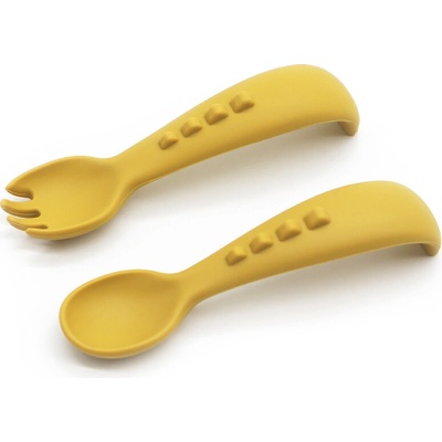 Malý Ježko Detský silikónový príbor DINO Mustard Yellow 2 ks