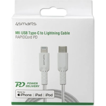 4smarts Кабел за зареждане с MFI сертификат USB Type-C към Lightning - 4smarts USB-C to Lightning Cable RapidCord PD MFi certified 1m - бял ( 4S465567 ) - 10022