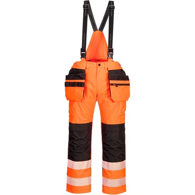 Portwest hi-vis pw356 / Светлоотразителни водоустойчиви панталони с гащеризон - hv оранжево/черно xxxl (pw356obrxxxl)
