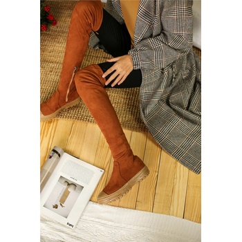 Moda Trend Дамски боти от велур - Таба #299052 (299052_Кафяво)