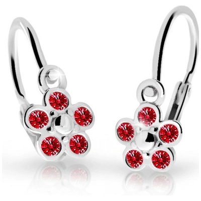 Danfil dětské náušnice kytičky C2744 z bílého zlata s kamínky Ruby Dark