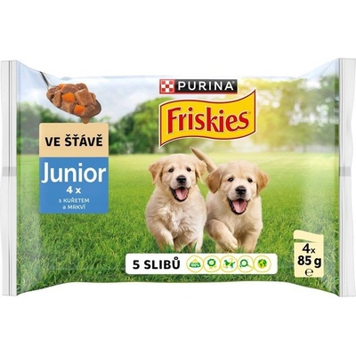 Friskies Junior kapsičky pro štěňata kuře s mrkví ve šťávě 4 x 85 g