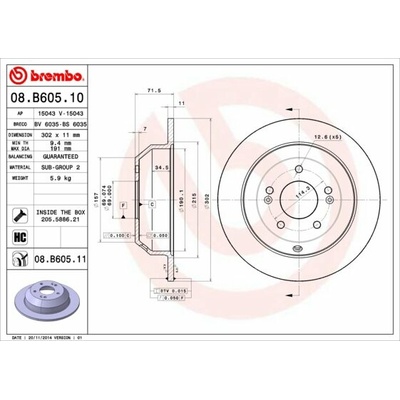 BREMBO brzdový kotúč 08.B605.11, súprava 2 ks