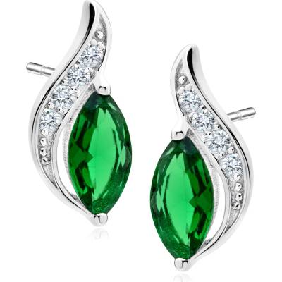 Moonlit Stříbrné náušnice Celestia Grace Marquis Emerald se zirkony FD_76592