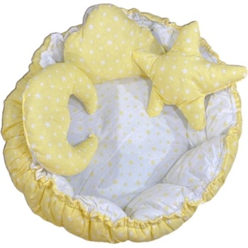 Baby baba Бебешко кръгло гнездо с възглавнички Baby baba - Жълти звездички (8030-5)