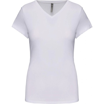 Kariban v-neck k3015 / Дамска еластична тениска с къс ръкав - бяла xxl (20301500105)