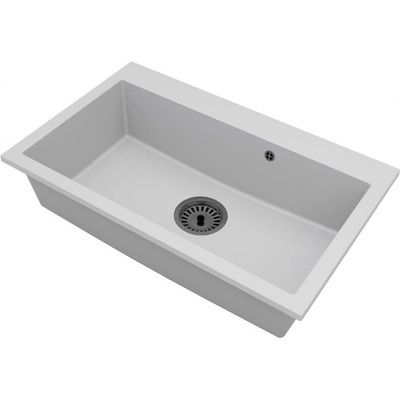 DobreSny Granitový dřez Elite bílý + sifon černý 80 x 50 x 21 cm