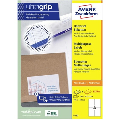 Avery-Zweckform 6120 105 x 148 mm papier biela 120 ks trvalé univerzálne etikety atrament, laser, kópie; 6120