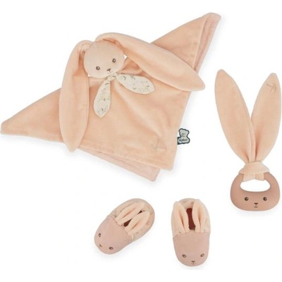 Kaloo Lapinoo Подаръчен комплект за бебе с дрънкалка, гризалка и буйки прасковен цвят