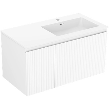 Mexen Rivel баня шкаф 90 см с мивка Otis дясна, 1S, 1D, релефна, бяла мат - 91A23-09047-3-BBFF01-W18P01 (91A23-09047-3-BBFF01-W18P01)