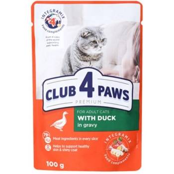 CLUB 4 PAWS Pouch Premium Adult Cat with Duck in Gravy 100гр. - Пълноценна консервирана храна за възрастни котки с Патица в сос