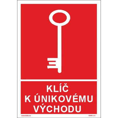 DUKO KLÍČ K ÚNIKOVÉMU VÝCHODU Formát: 105 x 148 mm, Materiál: plast 0,5 mm, samolepící vinylová fólie