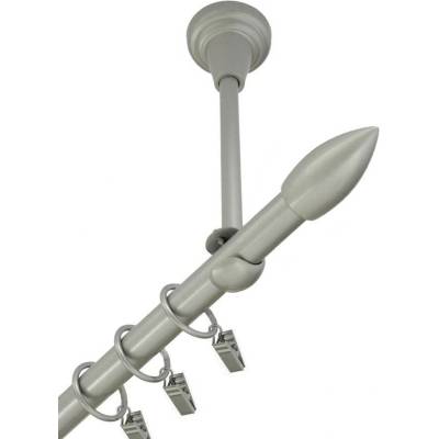 OK-GarnýžeCZ Garnýž kovová jednořadá 16mm Špice stříbrná mat 200 cm do stropu / kroužky s žabkou