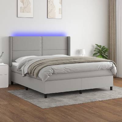 Petrashop 3138253 boxspring postel s matrací a LED světle šedá textil