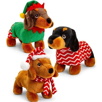 Keel Toys Keeleco, Екологична играчка, Keeleco, Куче дакел с коледен костюм, 25 см, Keel Toys