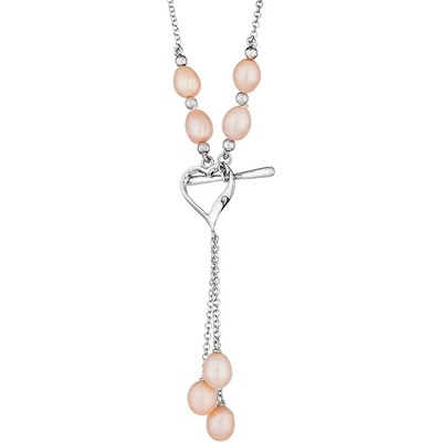 Swan Сребърно колие сърце с розови сладководни перли D006NP Swan