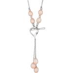 Swan Сребърно колие сърце с розови сладководни перли D006NP Swan