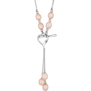 Swan Сребърно колие сърце с розови сладководни перли D006NP Swan