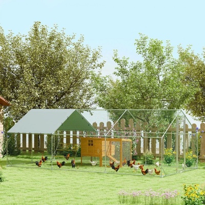 PawHut Ocelový výběh pro kuřata 300 x 600 x 195 cm