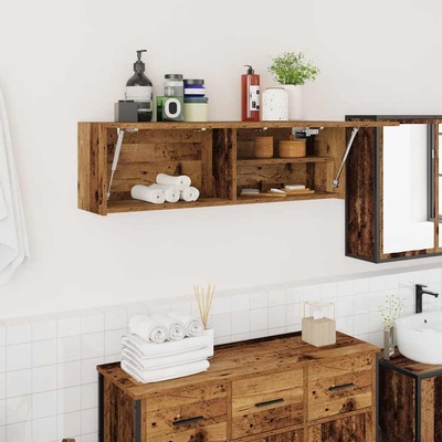 vidaXL Стенен шкаф за баня, старо дърво, 100x25x30 см, инженерно дърво (860101)