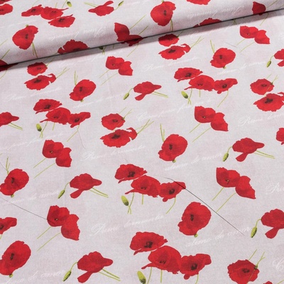 Bavlněné plátno 15540 POPPY ORIGINAL červené máky na šedé, š.140cm (látka v metráži)