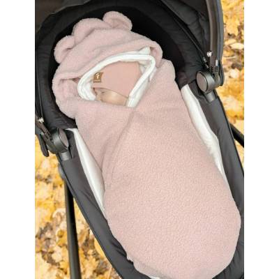 Baby Nellys Oteplený s kapucí do autosedačky Beránek pudrová růžová