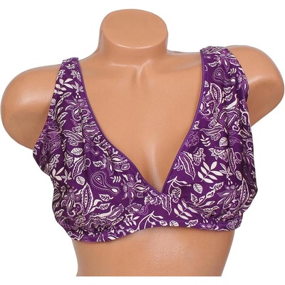 Бански горна част в лилаво с листа и орнаменти