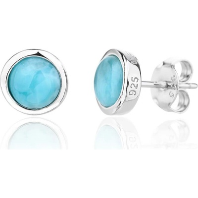 Bealio 14314 stříbrné náušnice KULATÉ larimar 7 mm 03-14314-4057
