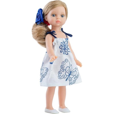 Paola Reina Кукла Paola Reina Mini Amigas - Валерия, с бяла рокля със сини мотиви, 21 cm (02105)