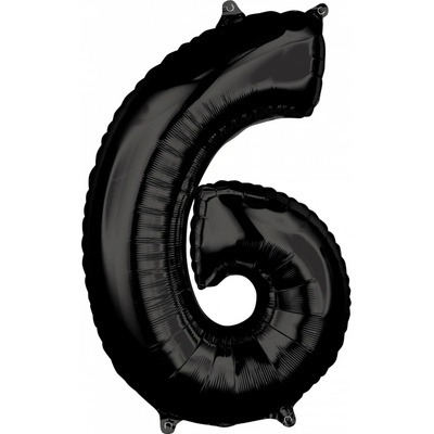 Balónek fóliový číslo "6" černý 66 cm metalický