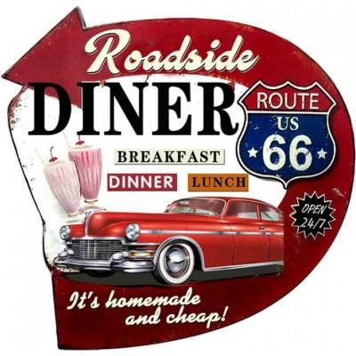 Nástěnná kovová cedule Diner Route 66 – 56x1x54 cm