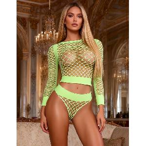 SuperLove Yolo Long Sleeve Fishnet Set 3534 Green L-XXL