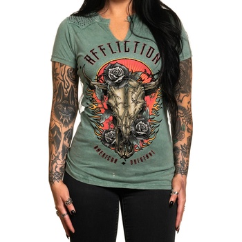 AFFLICTION тениска affliction - dakota fire - pale green lava wash - aw26433-plgl