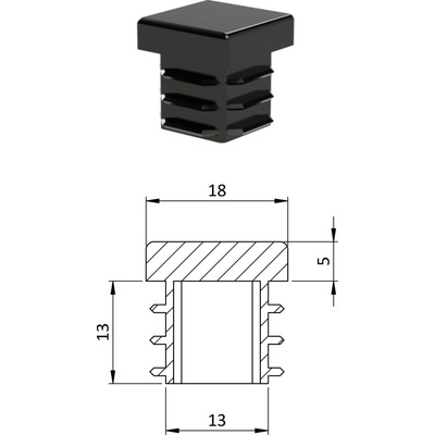Krytka plastová 18 x 18 mm, černá