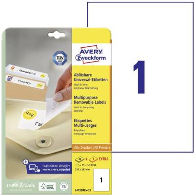 Avery-Zweckform L4735REV-25 210 x 297 mm papier biela 30 ks premiestniteľné univerzálne etikety atrament, laser, kópie; L4735REV-25