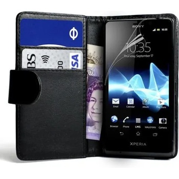 Sony Xperia T LT30p Wallet Калъф Черен + Протектор