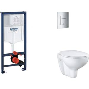 GROHE Rapid SL - Комплект за монтаж на стена, тоалетна чиния, седалка SoftClose и бутон Skate Cosmopolitan, хром SANI11BB2113 (SANI11BB2113)